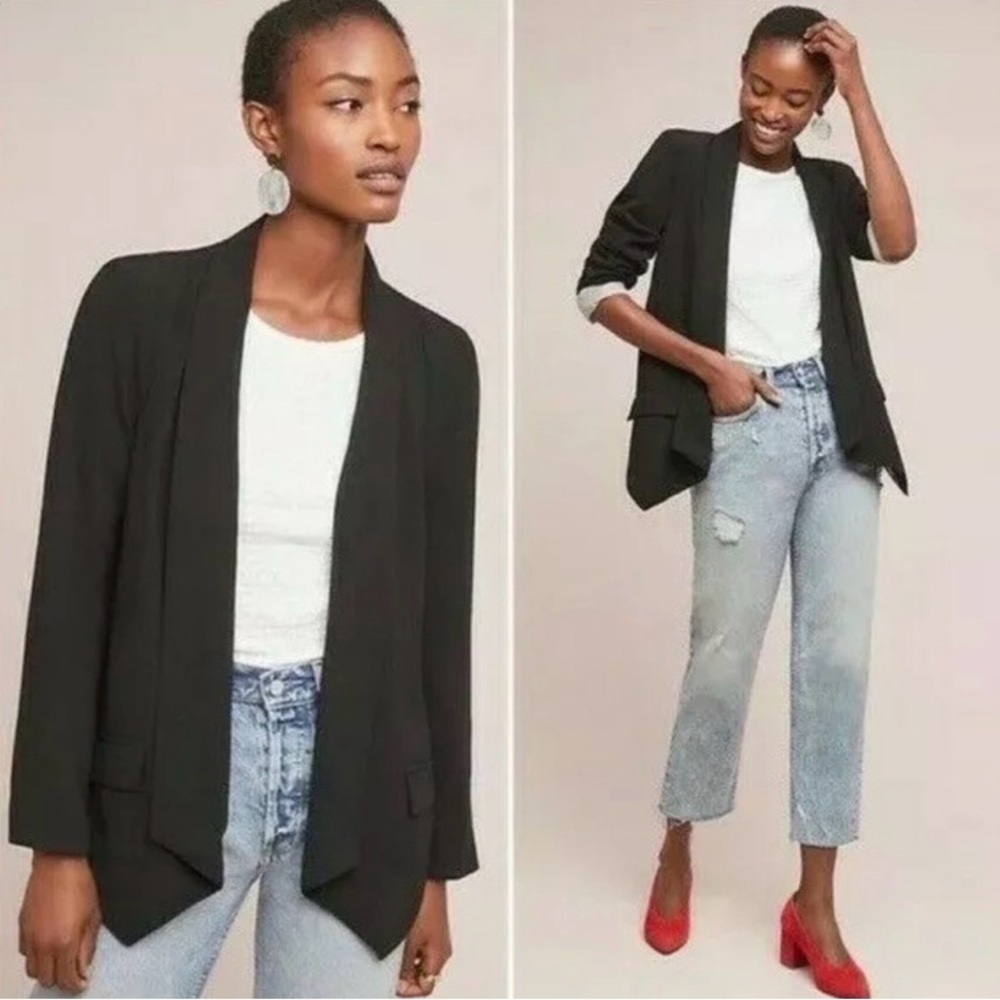 CARTONNIER x ANTHROPOLOGIE Open Front Tailored Black Blazer Size Small